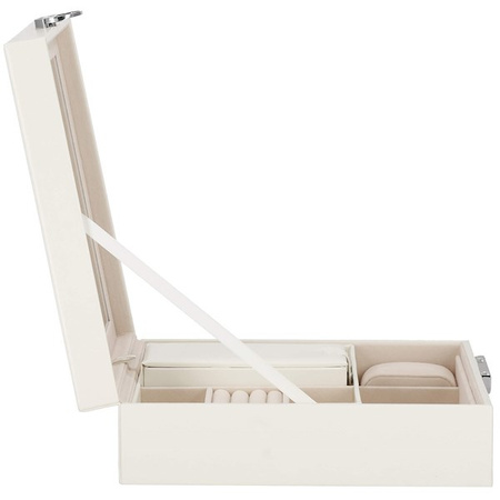 Kuferr, szkatułka na biżuterię ekoskóra 25x25x8,5 cm kremowy z przegródkami