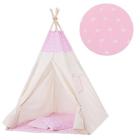 Namiot Tipi dla dzieci wigwam z poduszkami różowy w gwiazdki