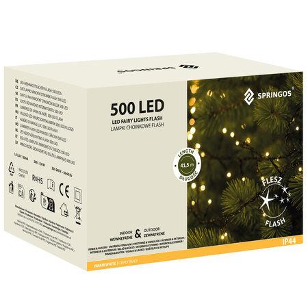 Lampki choinkowe 500 Led biały ciepły, flash biały zimny 41,5 m oświetlenie świąteczne IP44