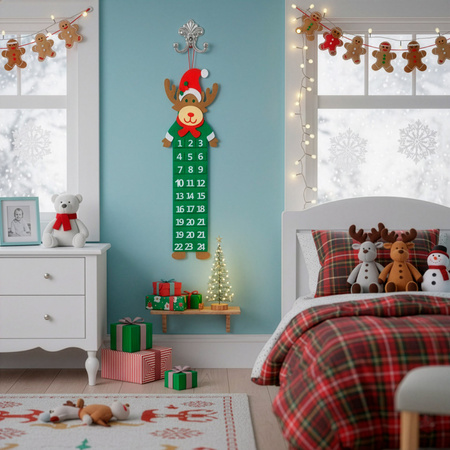 Kalendarz świąteczny, adwentowy na ścianę 63,5 cm Renifer filcowy, dekoracja multikolor