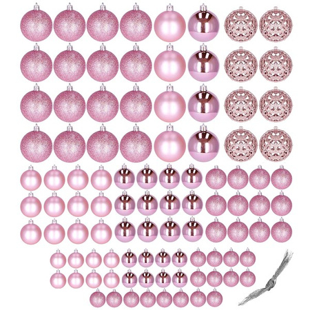 Bombki choinkowe 100 szt. ozdoby świąteczne zestaw 6/4/3 cm różowe