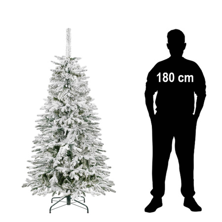Sztuczna choinka jak żywa 180 cm świerk kaukaski ośnieżony nowoczesny, ze stojakiem