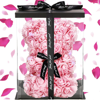 Miś podświetlany z róż 22 cm różowy w pudełku miś LED zimny biały