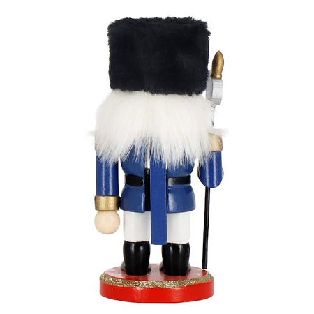 Dziadek do orzechów 16 cm z toporkiem drewniany żołnierzyk niebiesko-biały