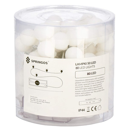 Lampki choinkowe 80 Led kuleczki biały ciepły z programatorem na baterie