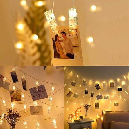 Lampki LED klamerki klipsy na zdjęcia 10 LED ciepły biały