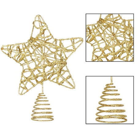 Zawieszka choinkowa złota gwiazdka na czubek choinki brokatowa