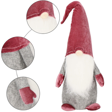 Skrzat 55cm ozdoba świąteczna, krasnal świąteczny, gnom welur brudny róż