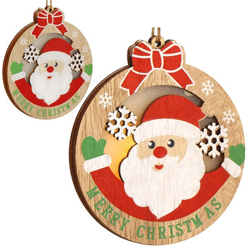 Zawieszka choinkowa mikołaj świecąca ozdoba świąteczna drewniana na baterię