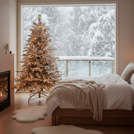 Sztuczna choinka jak żywa 180 cm świerk kaukaski ośnieżony nowoczesny, ze stojakiem