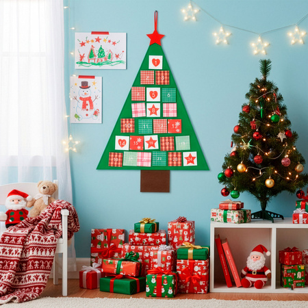 Kalendarz adwentowy Choinka 102 cm dekoracja świąteczna na ścianę filc, multikolor