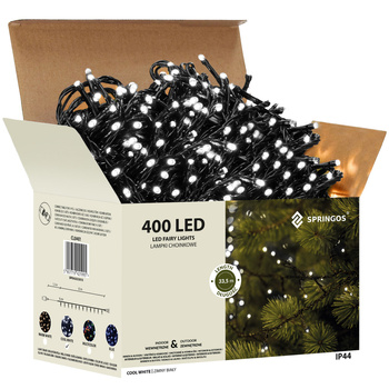 Lampki choinkowe 400 led biały zimny 33,5 m oświetlenie świąteczne IP44