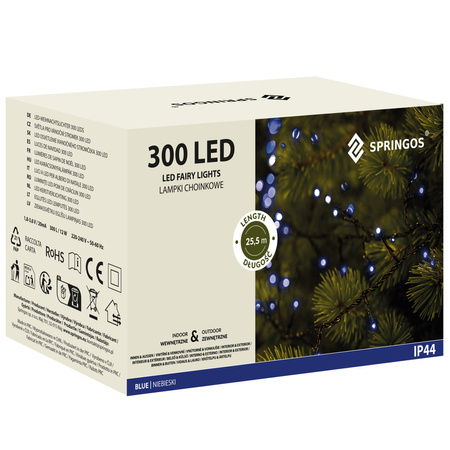 Lampki choinkowe 300 Led niebieski 25,5 m oświetlenie świąteczne IP44