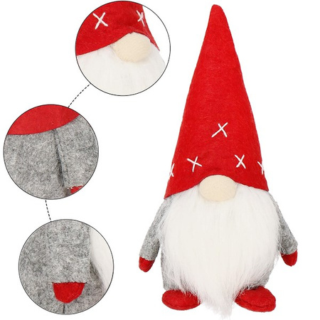 Zestaw skrzatów 3 szt. skrzaty 22-32cm krasnal świąteczny, gnom szary czerwony