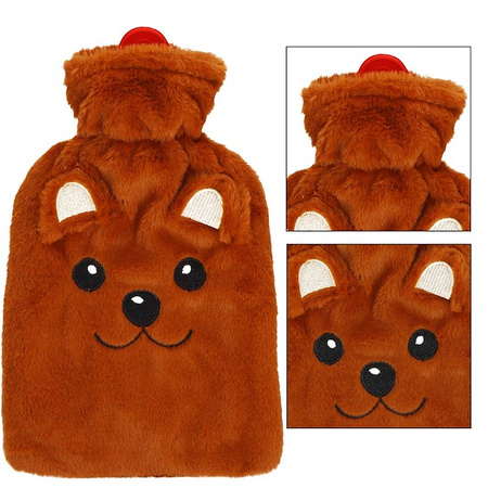 Ogrzewacz, termofor z osłoną duży do rąk z futrzanym pokrowcem wzór niedźwiedź 1L