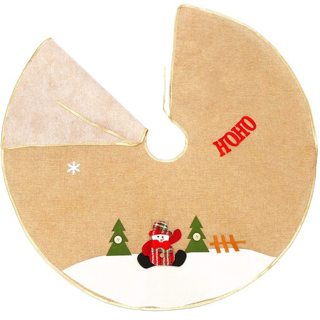 Dywanik pod choinkę 89 cm brązowy z bałwankiem, mata na prezenty