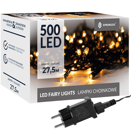 Lampki choinkowe 500 led biały ciepły + flash 25m oświetlenie świąteczne IP44