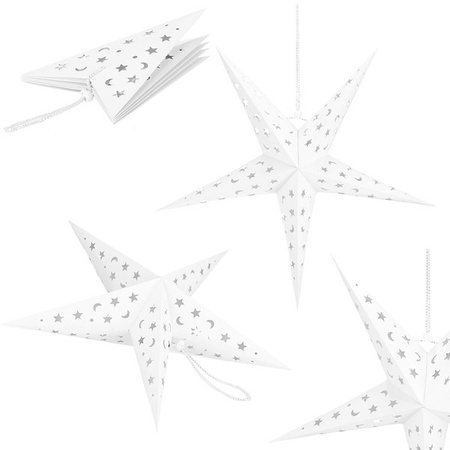 Gwiazda świąteczna papierowa biała 3D i lampki choinkowe led zimny biały