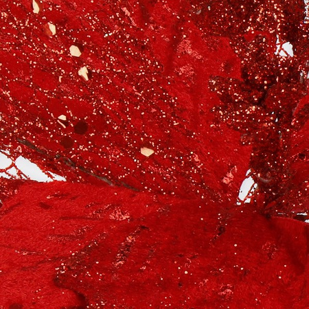 Gwiazda betlejemska, sztuczny kwiat poinsecja 25 cm czerwona z brokatem