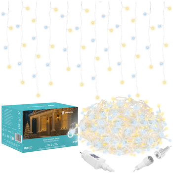 Kurtyna świetlna 500 led girlanda, lampki wewnętrzno-zewnętrzne sople zimny biały + ciepły biały flash