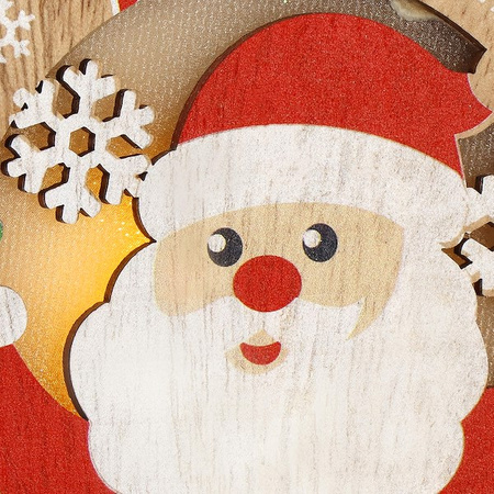 Zawieszka choinkowa mikołaj świecąca ozdoba świąteczna drewniana na baterię