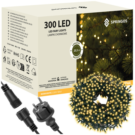 Lampki choinkowe 300 led biały ciepły 25,5m oświetlenie świąteczne IP44