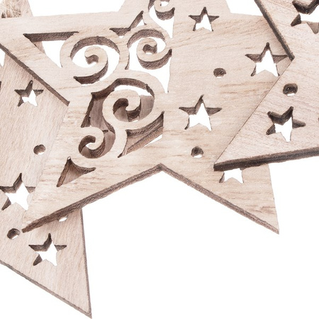 Ozdoba choinkowa 7cm drewniana, świąteczna zawieszka gwiazdy zestaw 6 szt.
