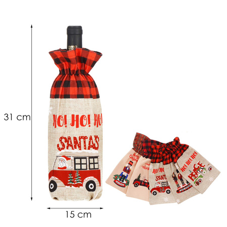 Pokrowiec na butelkę świąteczne etui na wino beżowo-czerowne