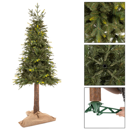 Choinka sztuczna na pniu jak żywa 220 cm świerk naturalny gęsta nowoczesna