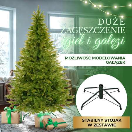 Choinka sztuczna jak żywa 240 cm świerk naturalny ze stojakiem nowoczesny gęsty