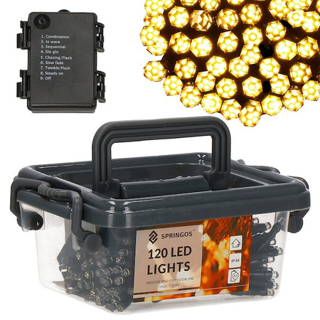 Lampki choinkowe biały ciepły 120 Led z programatorem na baterie