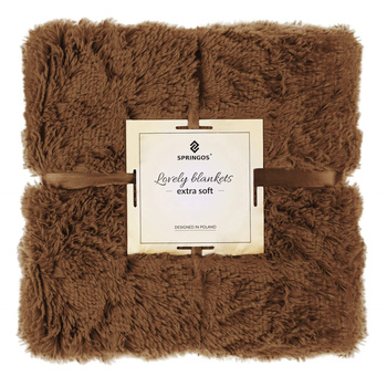 Koc, dwustronny pled 200x220 cm włochacz, narzuta na łóżko futrzak brązowy