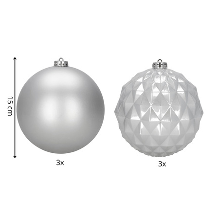 Bombki choinkowe, nietłukące 6 szt. dekoracje świąteczne 15 cm srebrne