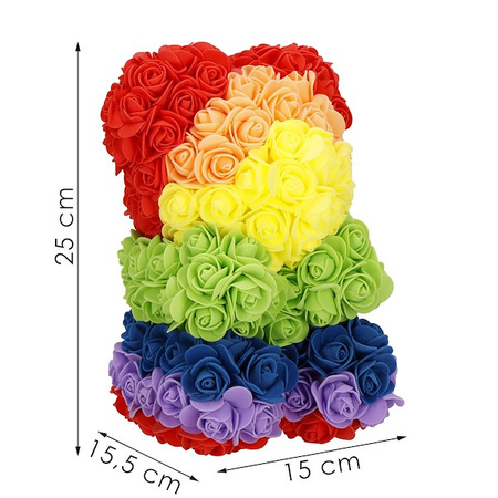 Podświetlany miś z róż 25 cm kolorowy, LED zimny biały