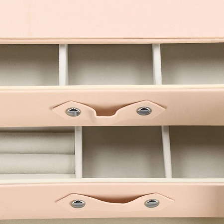 Kuferrek, Szkatułka na biżuterię ekoskóra 26x22x18 cm różowy z szufladami