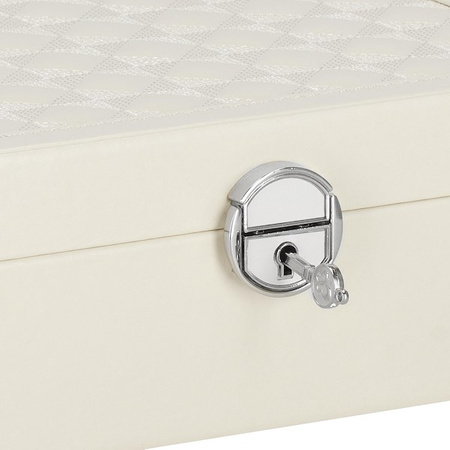 Kuferr, szkatułka na biżuterię ekoskóra 25x25x8,5 cm kremowy z przegródkami