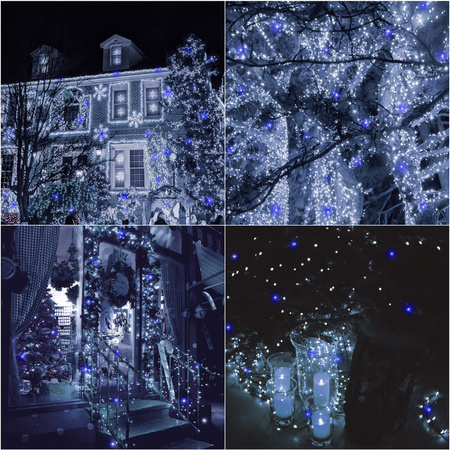 Lampki choinkowe 500 led biały zimny + niebieski flash 31,5 oświetlenie świąteczne IP44