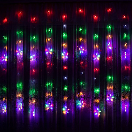 Kurtyna świetlna z pilotem 136 led girlanda gwiazdki, lampki wewnętrzno-zewnętrzne sople multikolor