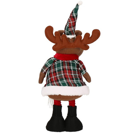 Renifer 50-65cm ozdoba świąteczna, krasnal świąteczny na teleskopowych nóżkach w kratkę