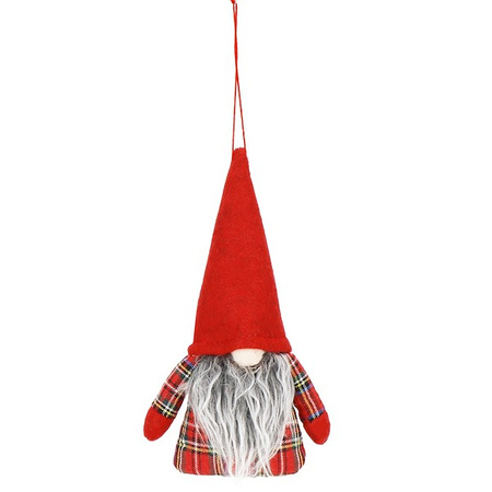 Skrzaty 21 cm 5 szt. ozdoby świąteczne, krasnale zawieszki gnomy w kratkę