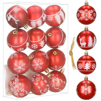 Czerwone bombki choinkowe 7 cm 12 szt. zestaw ozdoby świąteczne zdobione