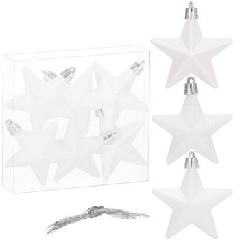 Bombki choinkowe 6 szt. dekoracje, ozdoby świąteczne gwiazdki zestaw białe