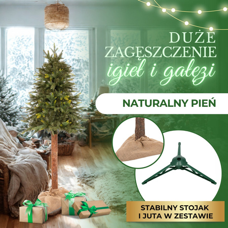 Choinka sztuczna na pniu jak żywa 150 cm świerk naturalny nowoczesny