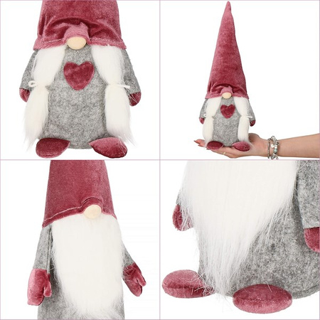 Skrzaty 3 szt. ozdoba świąteczna, krasnal świąteczny, gnom welurowy brudny róż