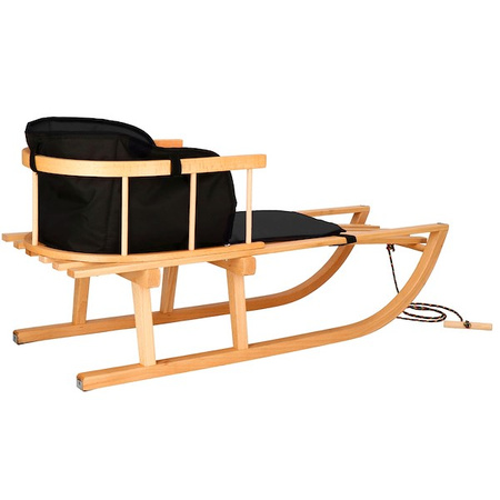 Sanki dla dzieci drewniane z oparciem i czarnym materacykiem