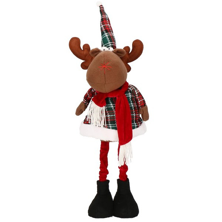 Renifer 50-65cm ozdoba świąteczna, krasnal świąteczny na teleskopowych nóżkach w kratkę