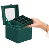 Kufer, szkatułka na biżuterię 12x12x12 cm zielony z przegródkami i lusterkiem welurowy