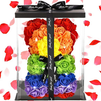 Podświetlany miś z róż 25 cm kolorowy, LED zimny biały