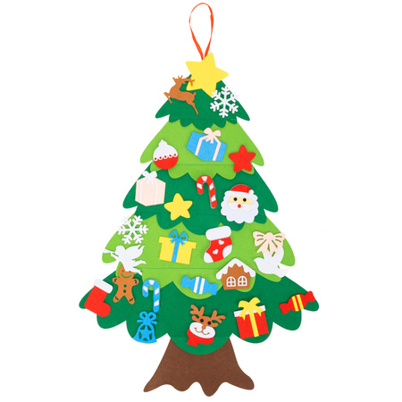 Choinka 93 cm z zawieszkami 25 szt. ozdoba świąteczna na ścianę, filc multikolor