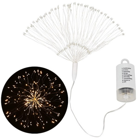 Lampki eksplodująca gwiazda 100 Led biały ciepły z programatorem na baterie